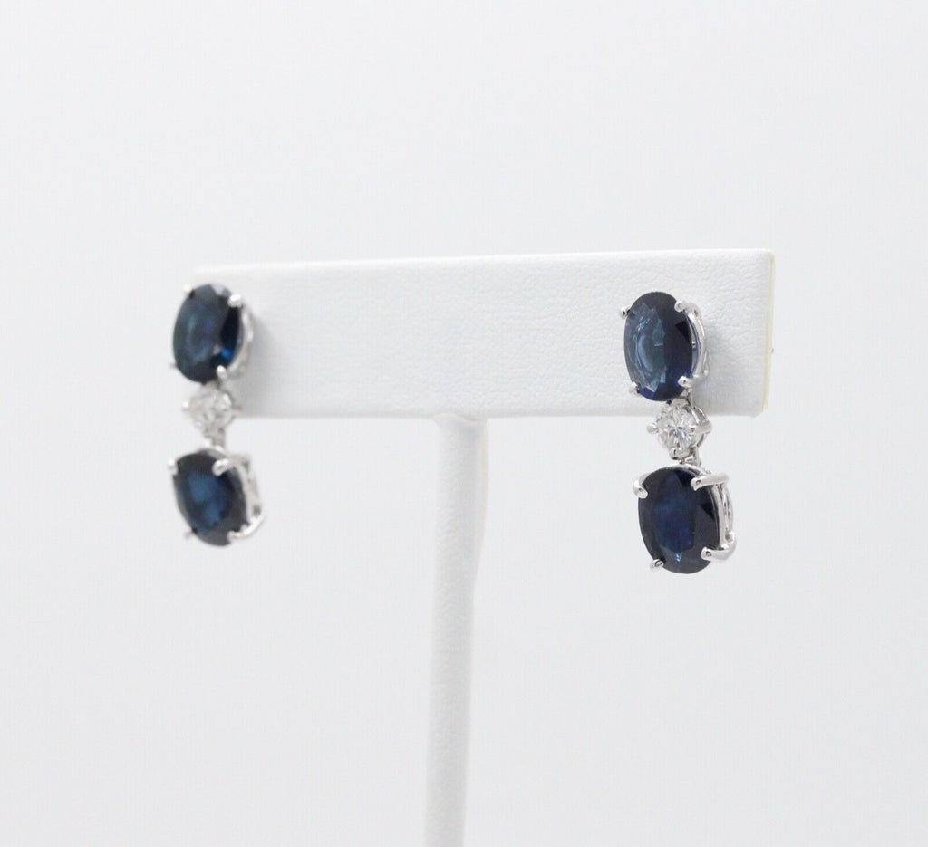 Elegant Blue Sapphires Diamonds 18K White Gold Dangle Earrings
