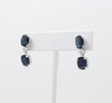 Load image into Gallery viewer, Elegant Blue Sapphires Diamonds 18K White Gold Dangle Earrings
