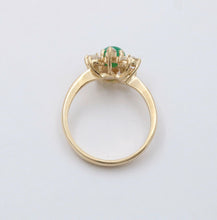 Load image into Gallery viewer, Vintage 14K Yellow Gold Emerald and Diamond Floral Ring, Engagement Ring
