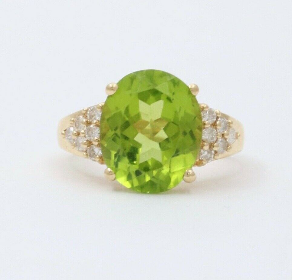 Classic 14K Yellow Gold Peridot Diamond Ring Engagement Ring Band