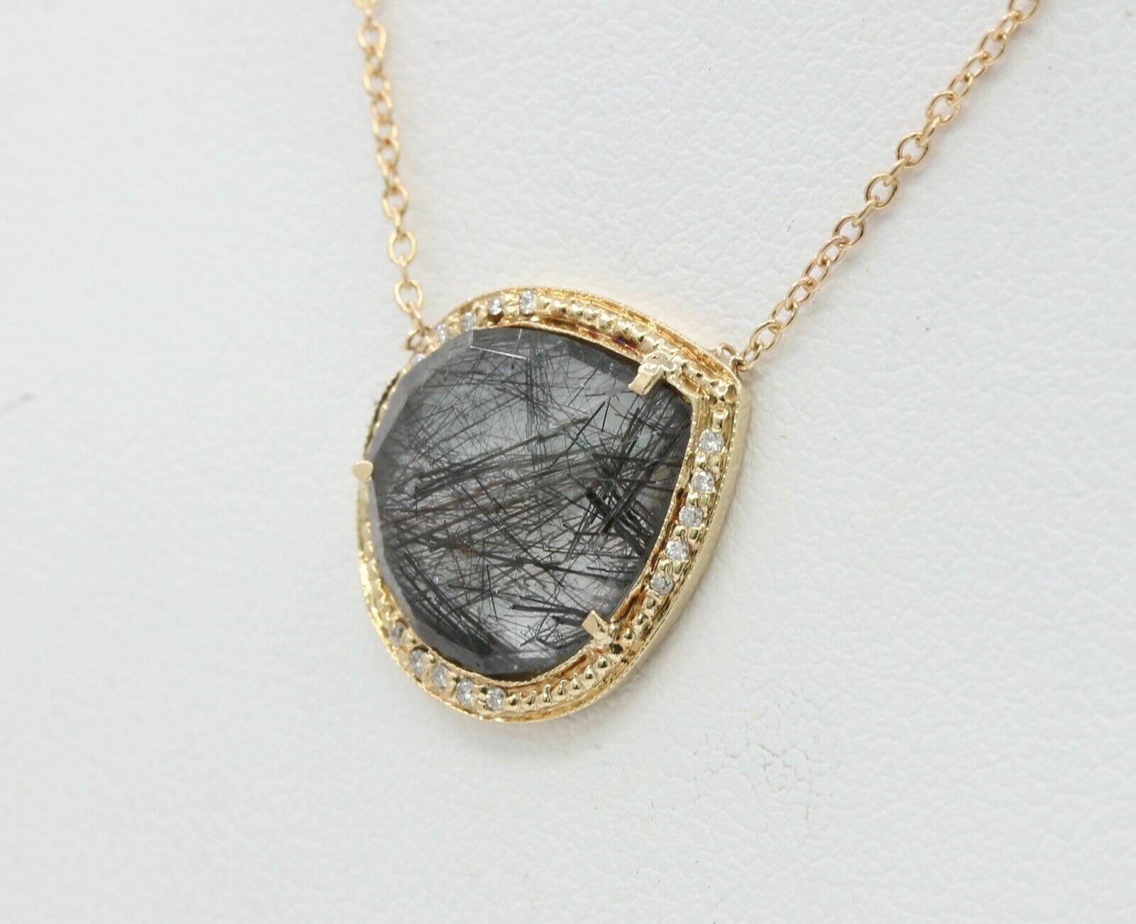 Vintage 14K Yellow Gold Sagenitic Quartz Diamond Pendant