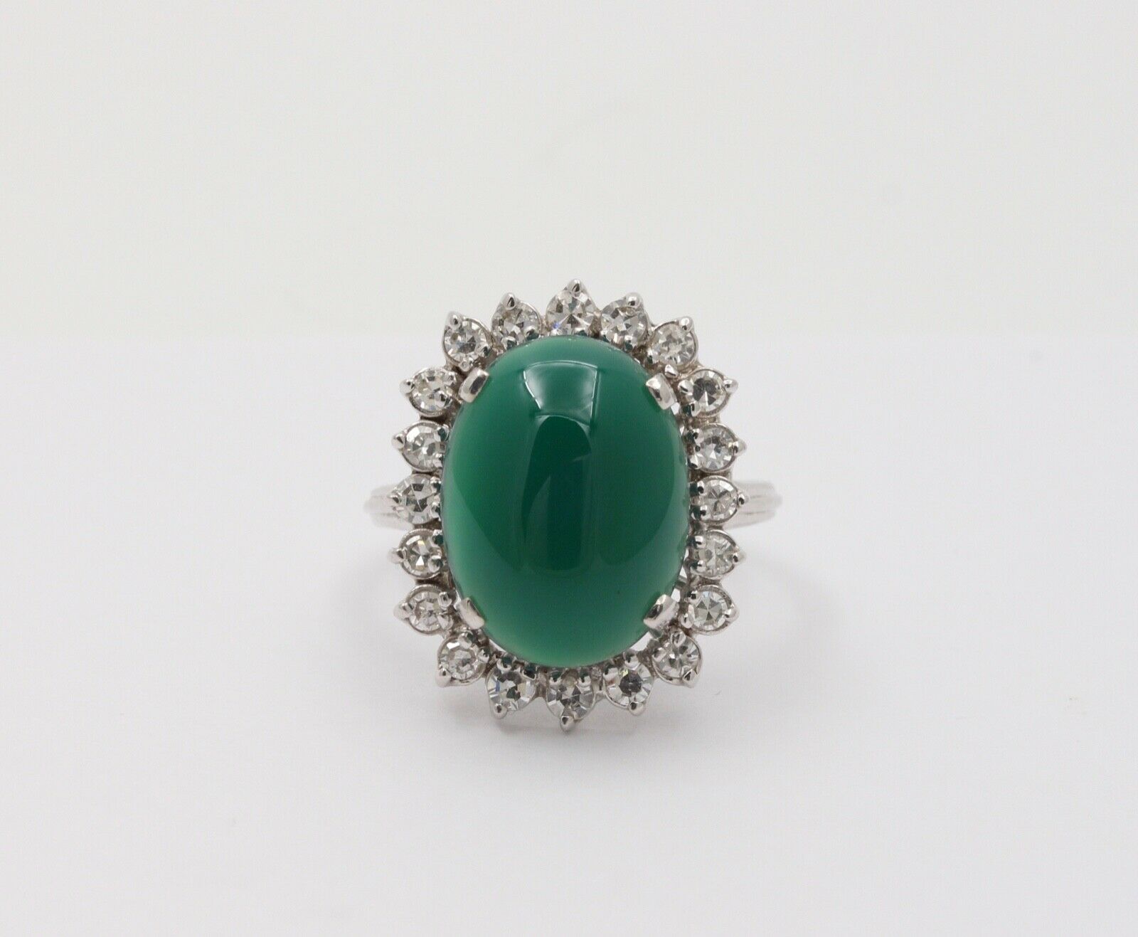 Vintage Statement Cocktail Diamonds Green Stone Ring