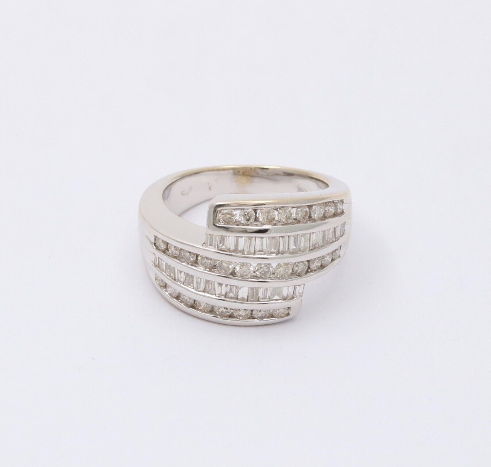 Vintage gorgeous 14K white gold diamond bypass ring , Cocktail Ring