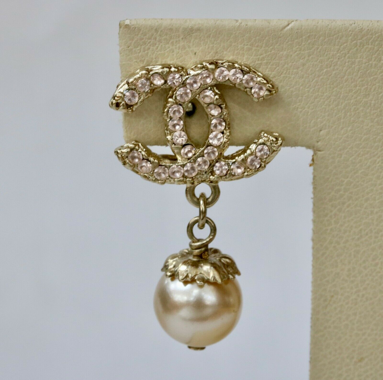 CHANEL Classic CC Logo Crystal Pearl Drop Earrings