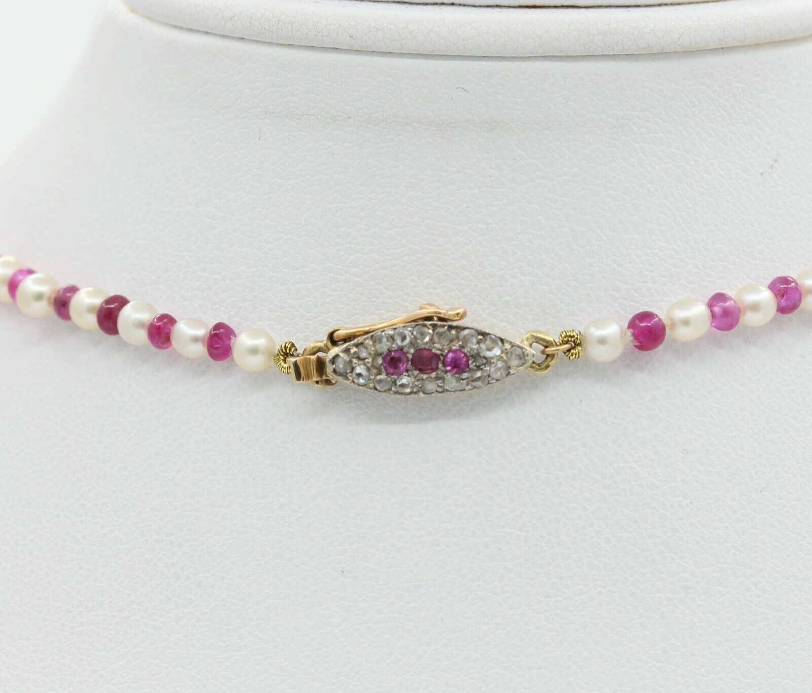 GIA Natural Pearls Rubies 18K White Yellow Gold Necklace