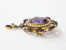 Load image into Gallery viewer, Victorian Amethyst Seed Pearl Milgrain 9 Carat Brooch Pendant
