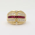 Vintage Chunky Table Cut Rubies Diamonds 14K Yellow Gold Ring