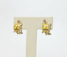 Load image into Gallery viewer, Vintage Turtle 14K Yellow Gold Rubies Enamel Ladies Earrings
