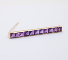 Load image into Gallery viewer, Victorian Emerald Cut Amethyst 14K Yellow Gold Bar Pin Brooch
