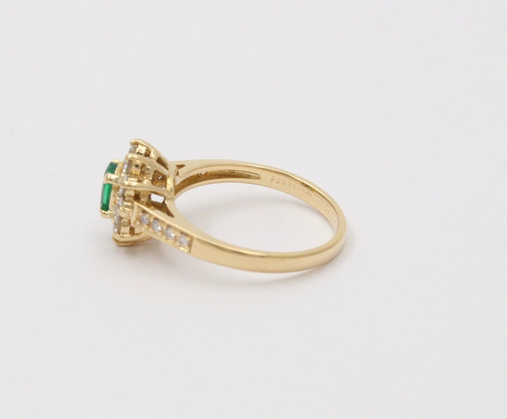 Vintage Cluster Emerald Diamonds 18K Yellow Gold Ring