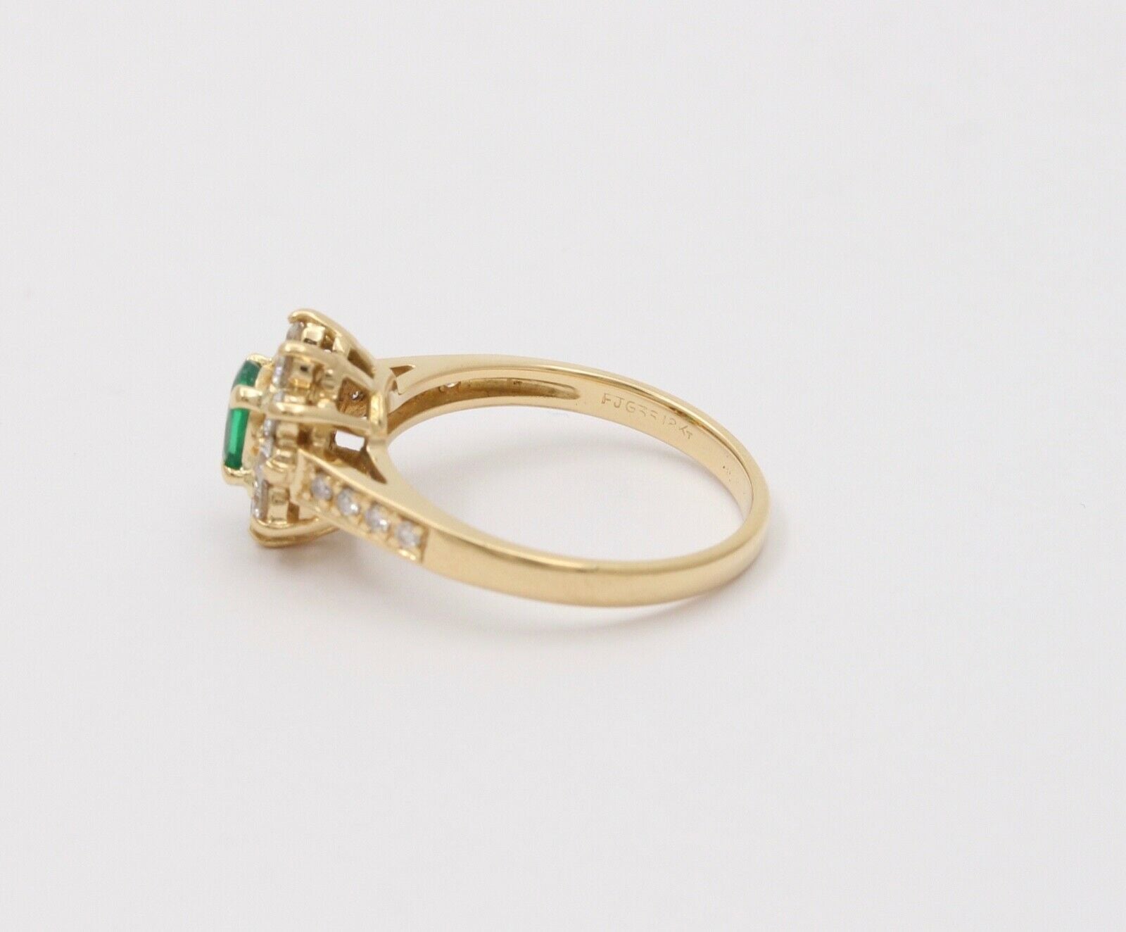 Vintage Cluster Emerald Diamonds 18K Yellow Gold Ring