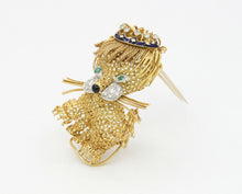 Load image into Gallery viewer, Elegant and Fun Vintage Lion Brooch 18K Diamonds Emeralds Enamel Onyx
