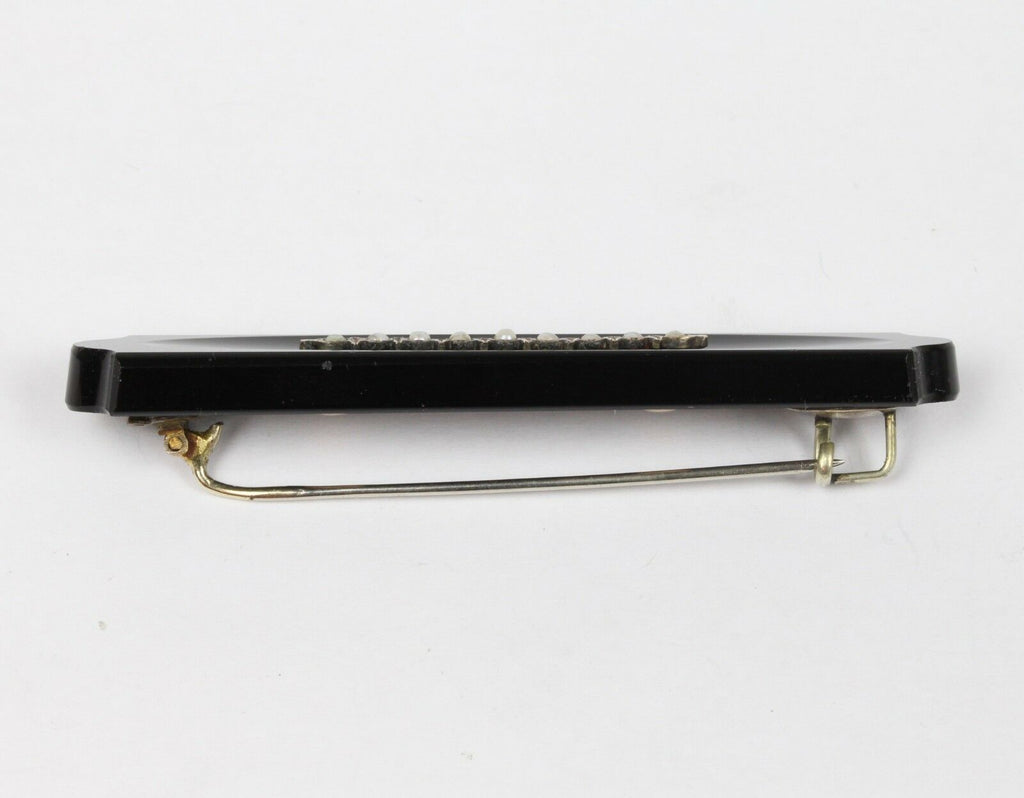 Victorian Gold Fill Jet Seed Pearl Mourning Brooch