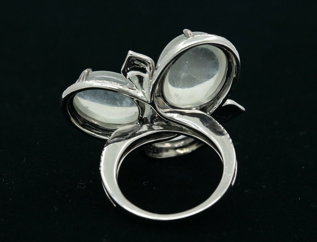 Beautiful 18K White Gold Moonstones Diamonds Ring
