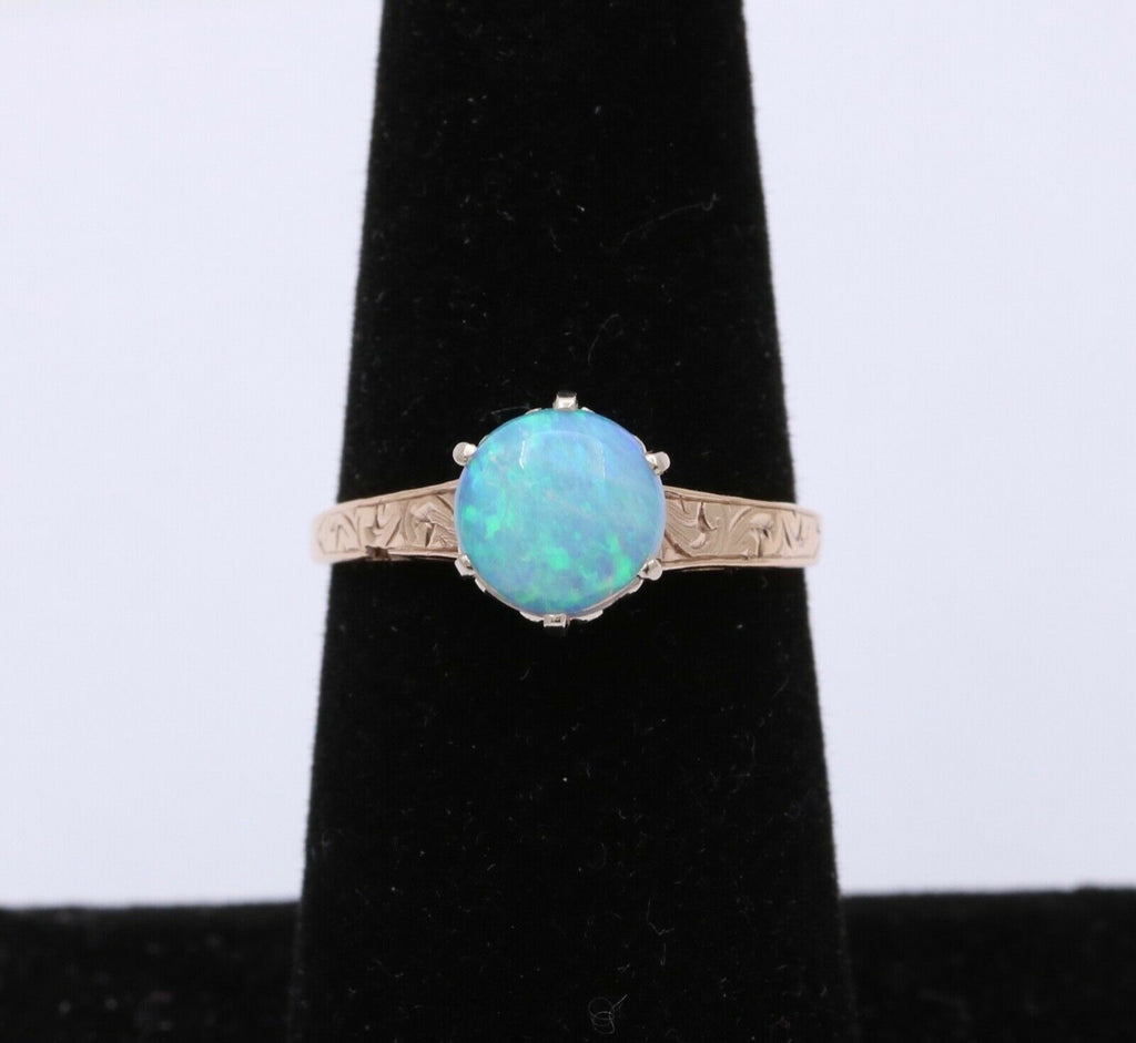 Art Deco Watery Translucent Opal 10K Yellow Gold Ring