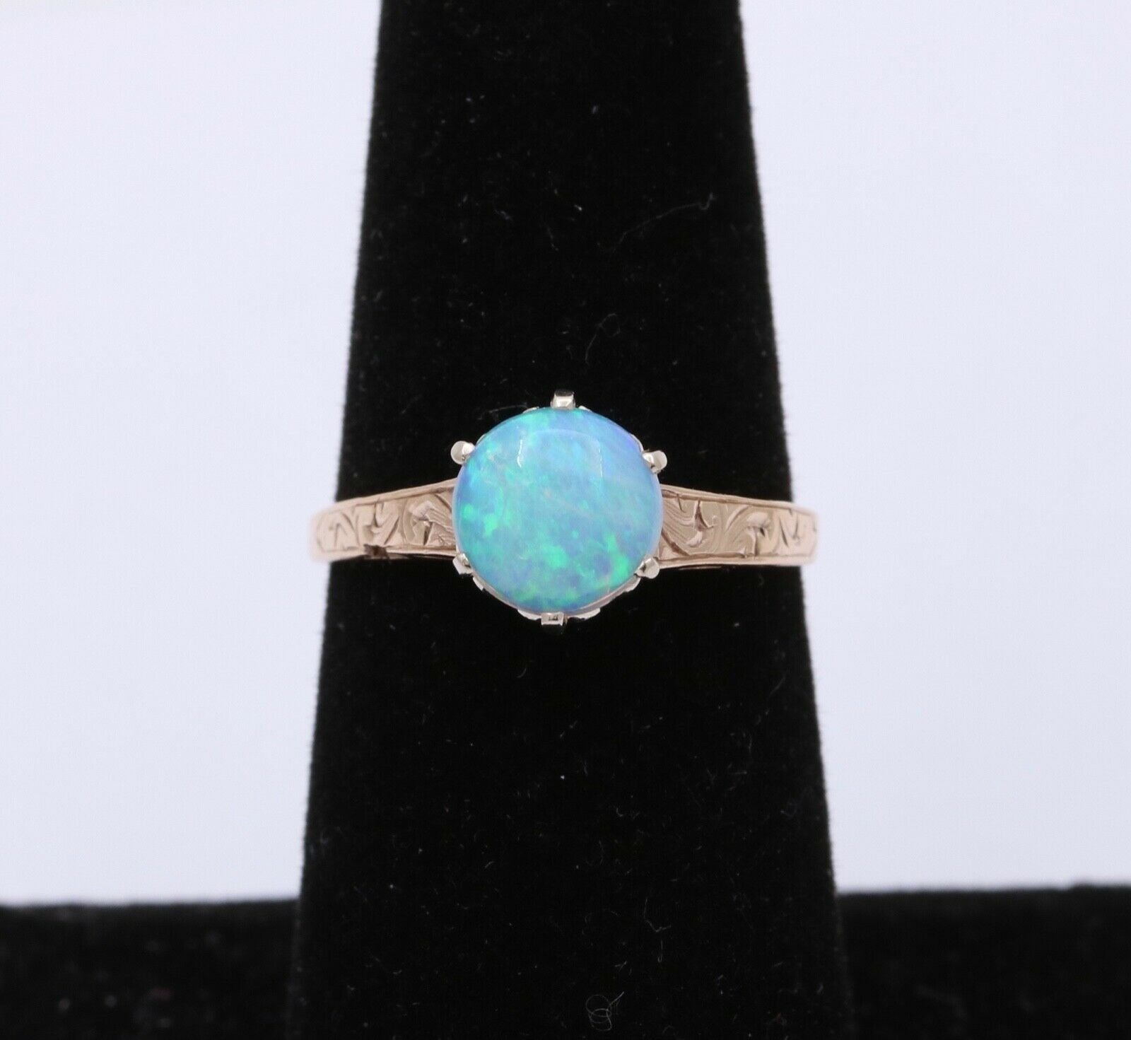 Art Deco Watery Translucent Opal 10K Yellow Gold Ring