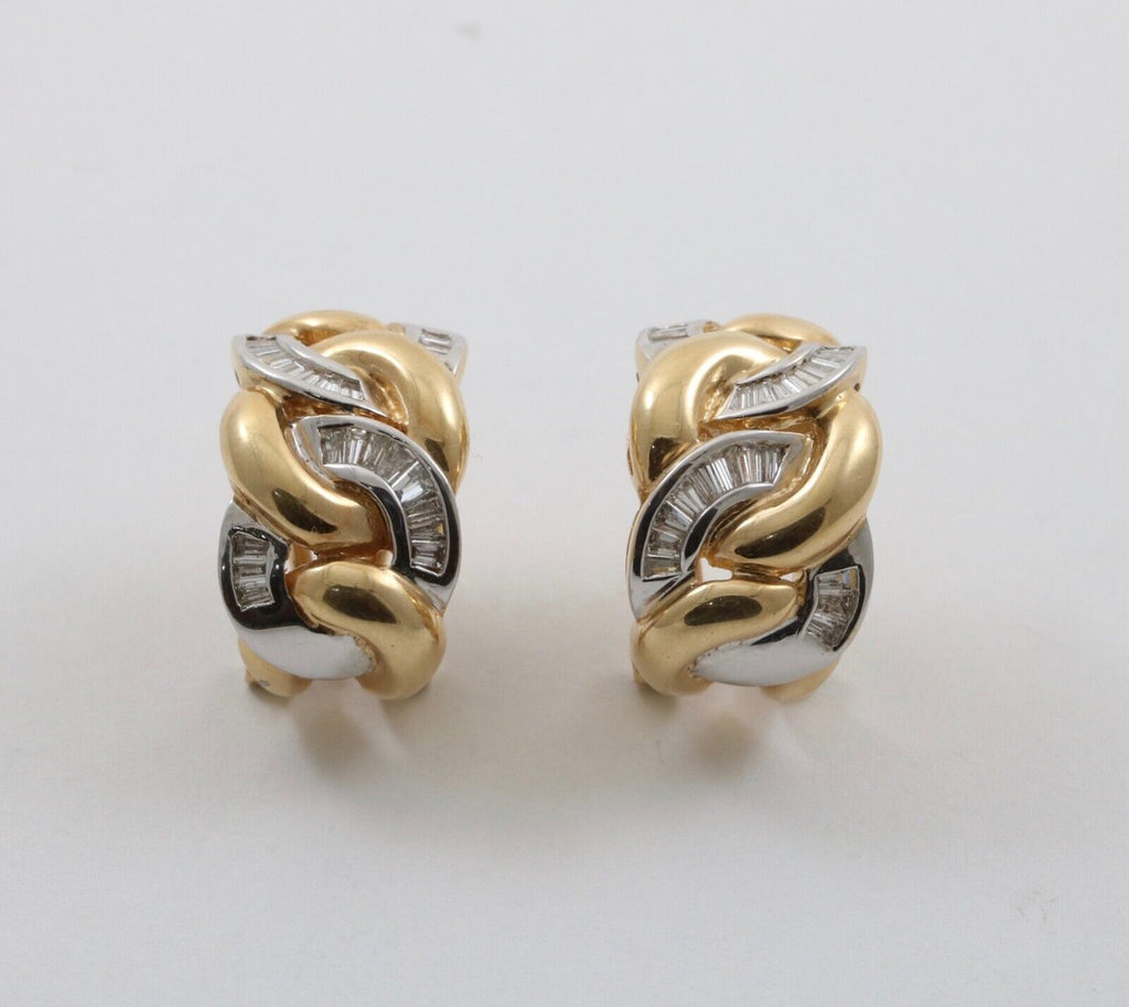 Vintage 14k Gold Diamond Curb Link Huggie Earrings.