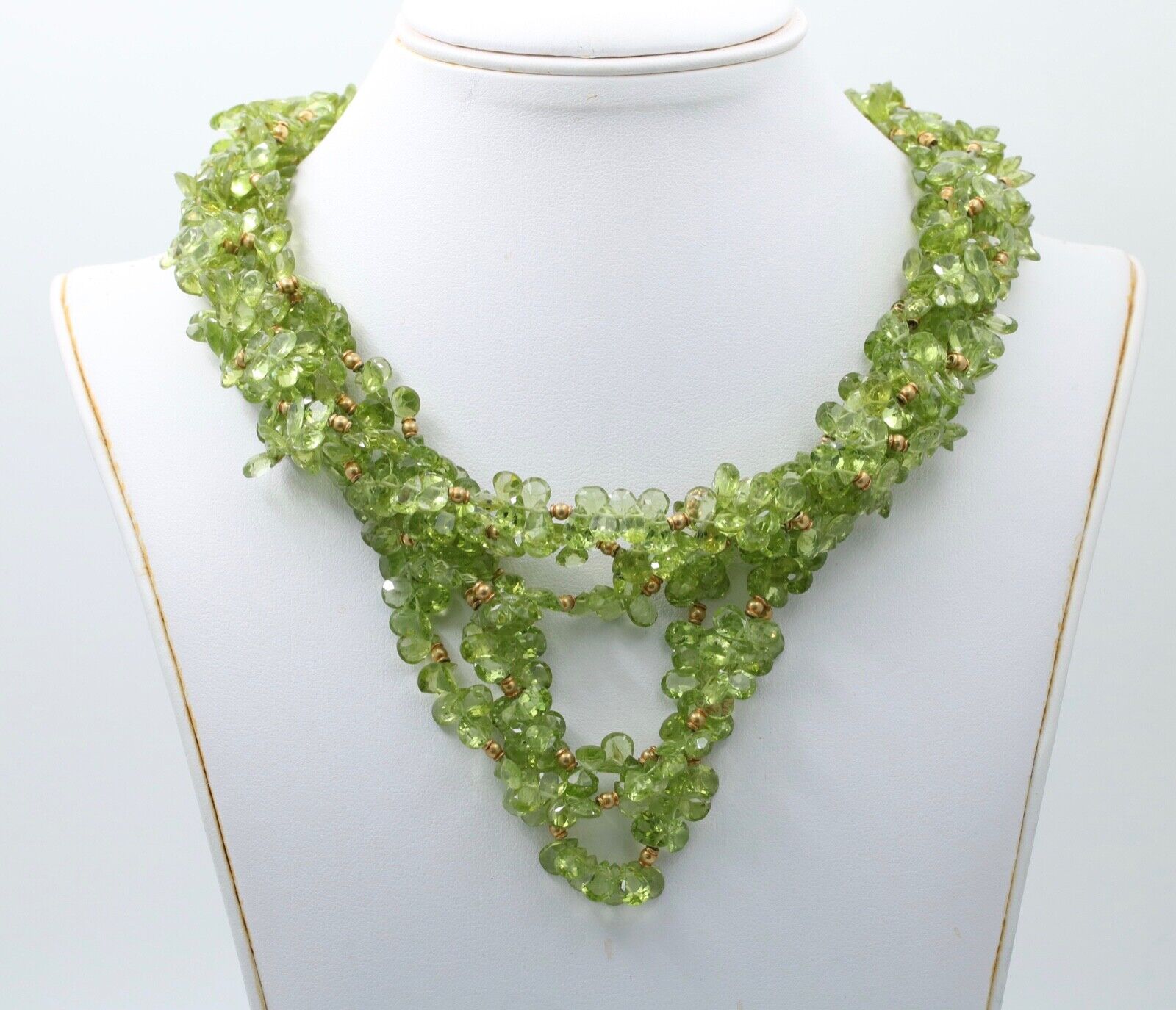 Vintage Beaded Peridot 18K Yellow Gold Layered Necklace