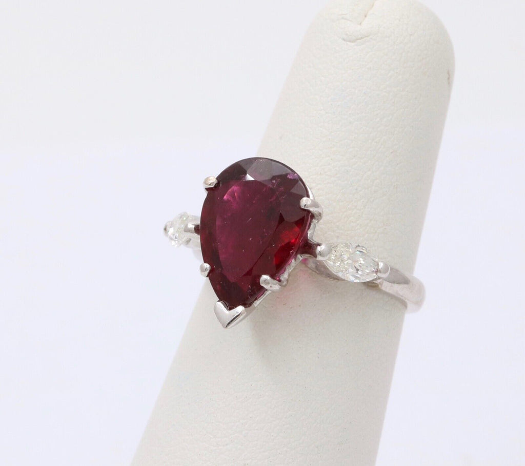 Gorgeous 18K White Gold Rubellite Tourmaline and Diamond Ring