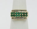 Vintage 14K Yellow Gold Emeralds Diamonds Unisex Ring
