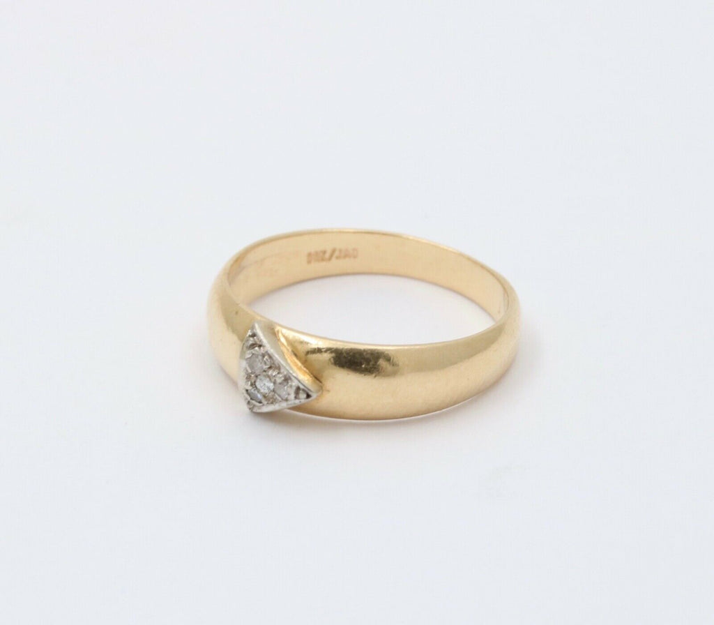 Vintage Geometric Triangle Diamonds 14K Yellow Gold Ring