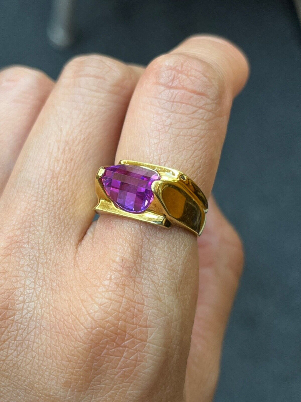 Vintage Geometric Pink Sapphire Ring Band, Estate Ring