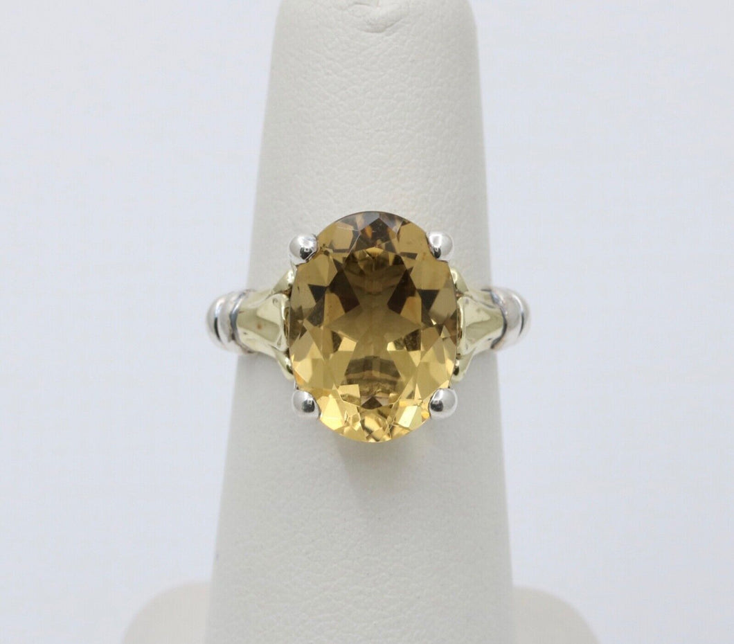 Vintage Yellow Quartz 18K Yellow Gold 925 Silver Ring