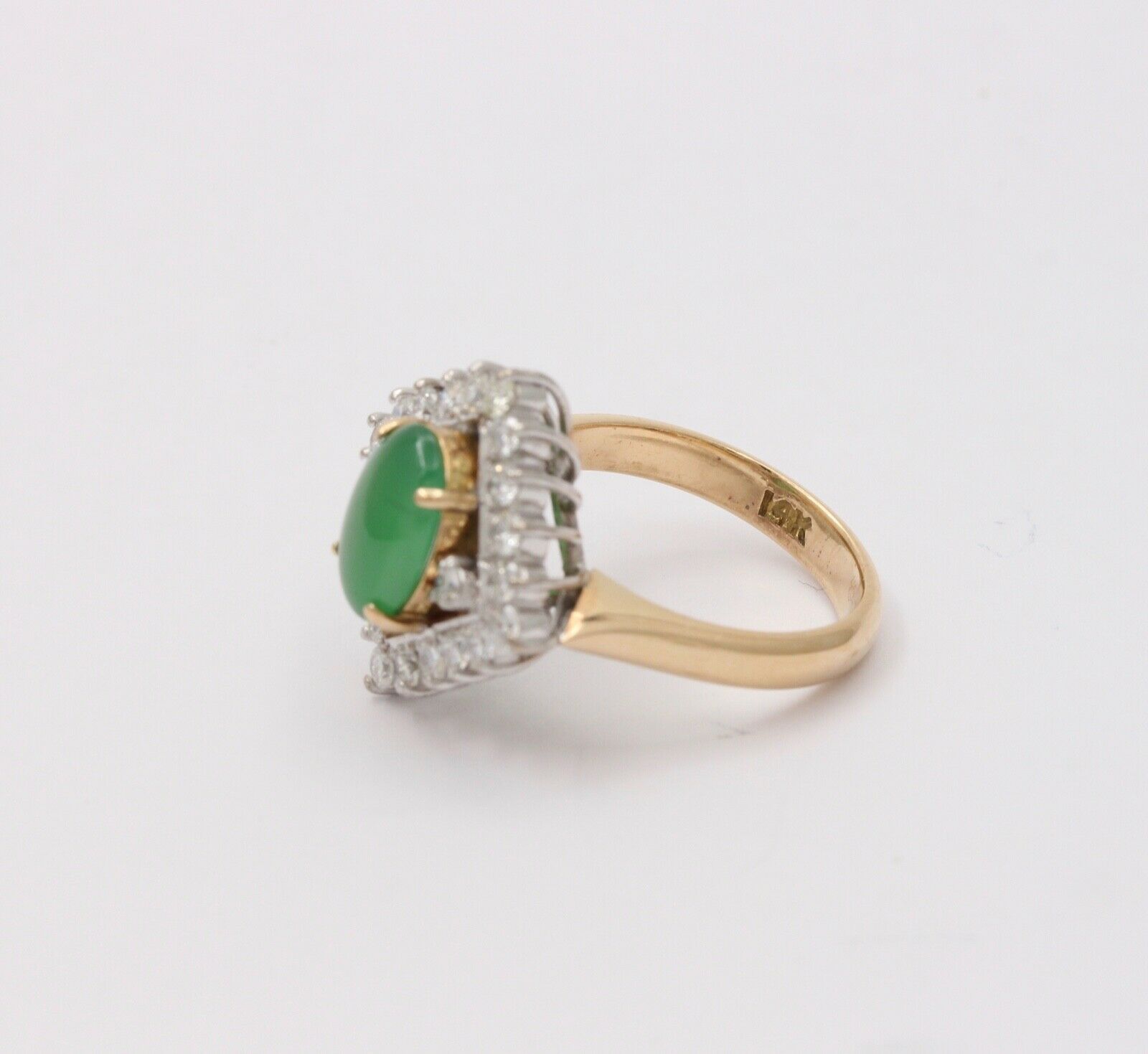 Vintage Jade Diamonds 14K Yellow White Gold Ring