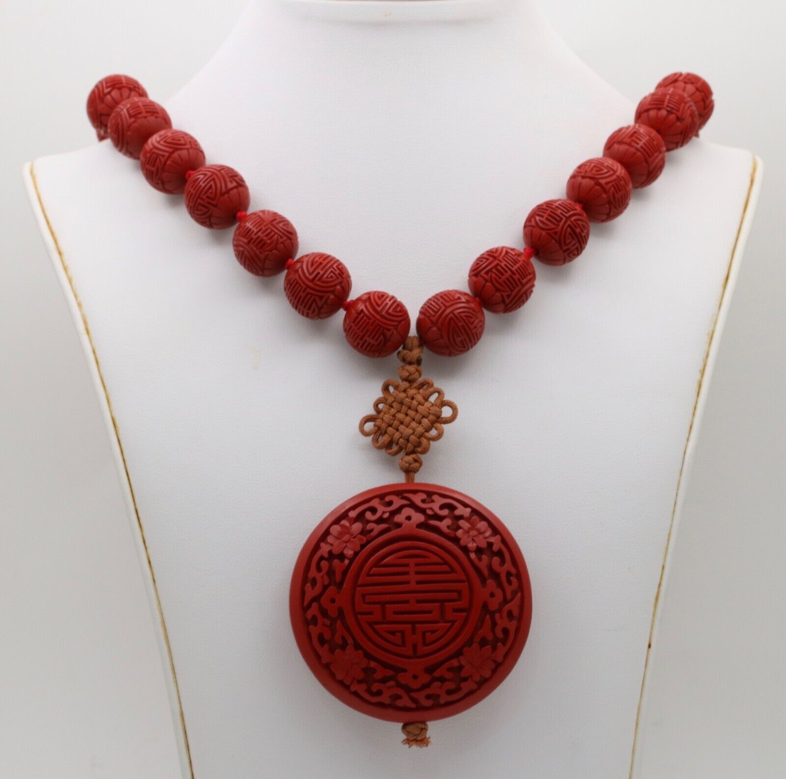 Vintage Red Cinnabar Chanterelle Necklace Pendant
