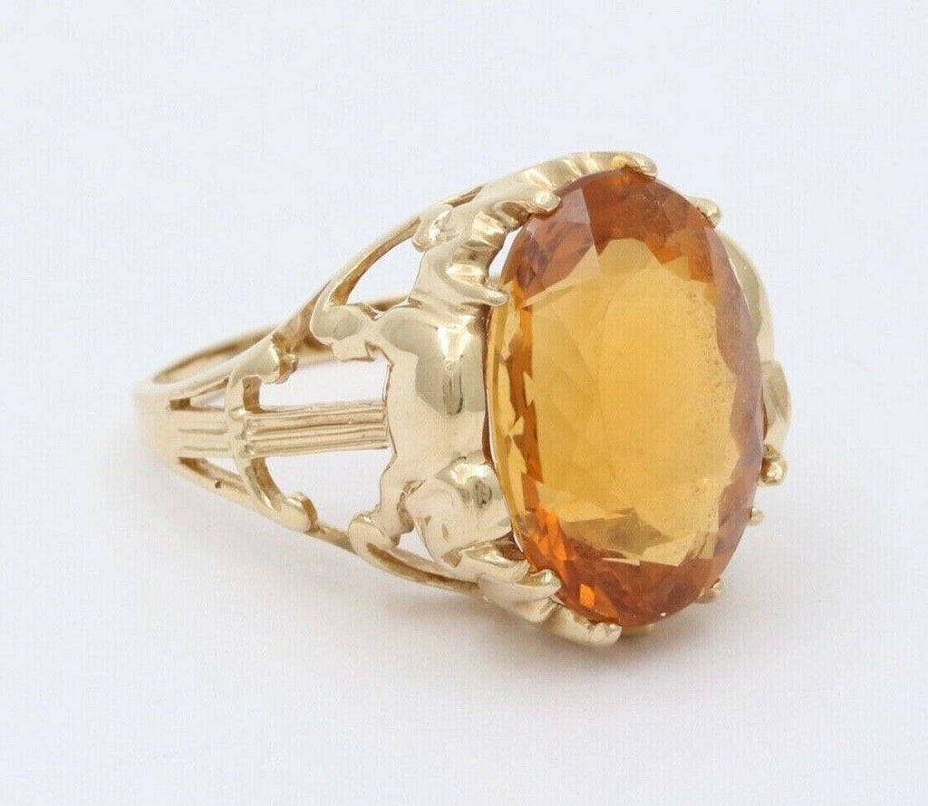 Vintage 10K Yellow Gold Citrine Elephant ring, Statement Ring.