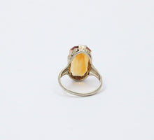 Load image into Gallery viewer, Antique Art Deco Citrine 14K White Gold Filigree Ring, Statement Ring
