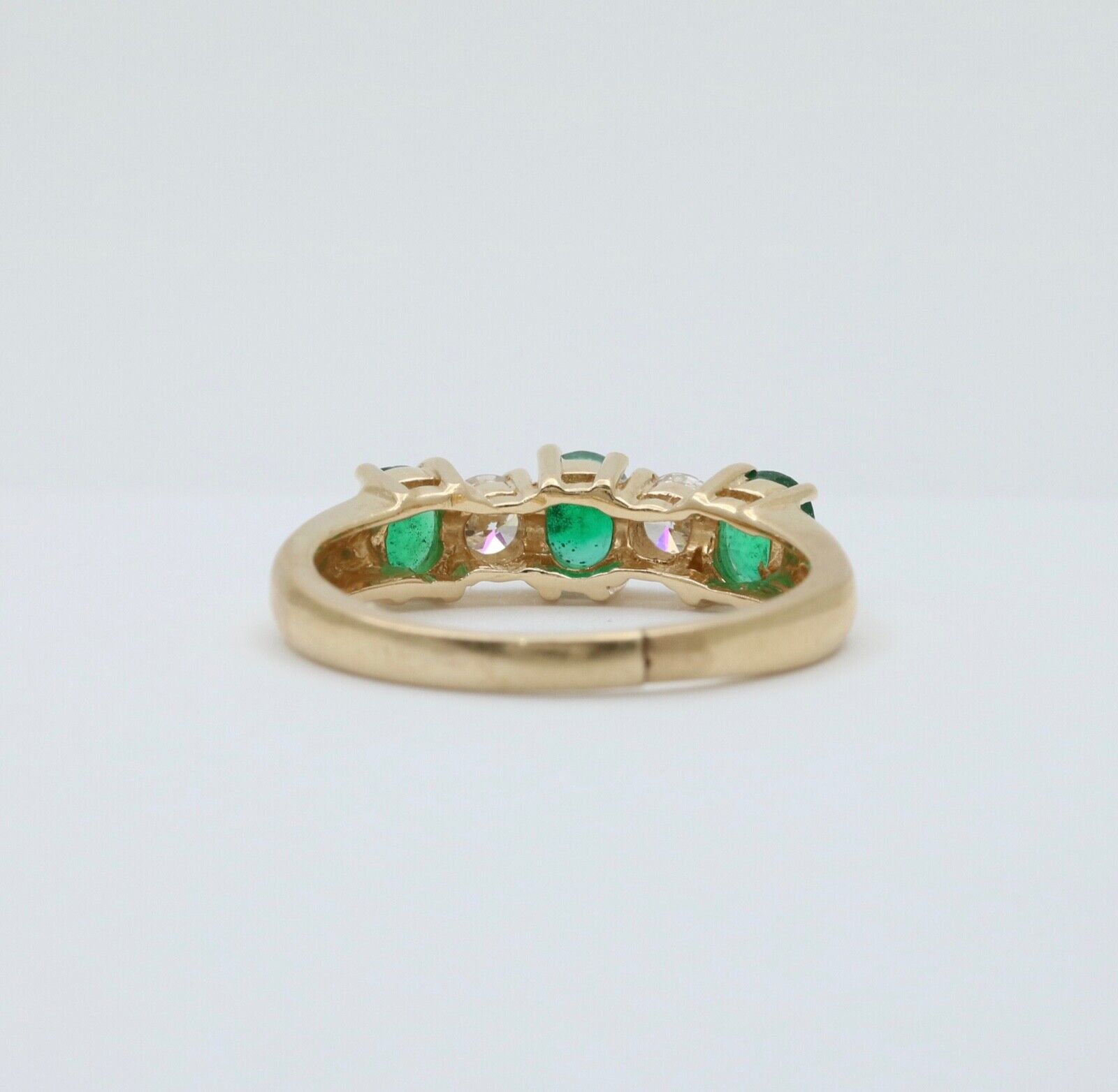 Vintage 14K Yellow Gold Emerald & Diamond Band