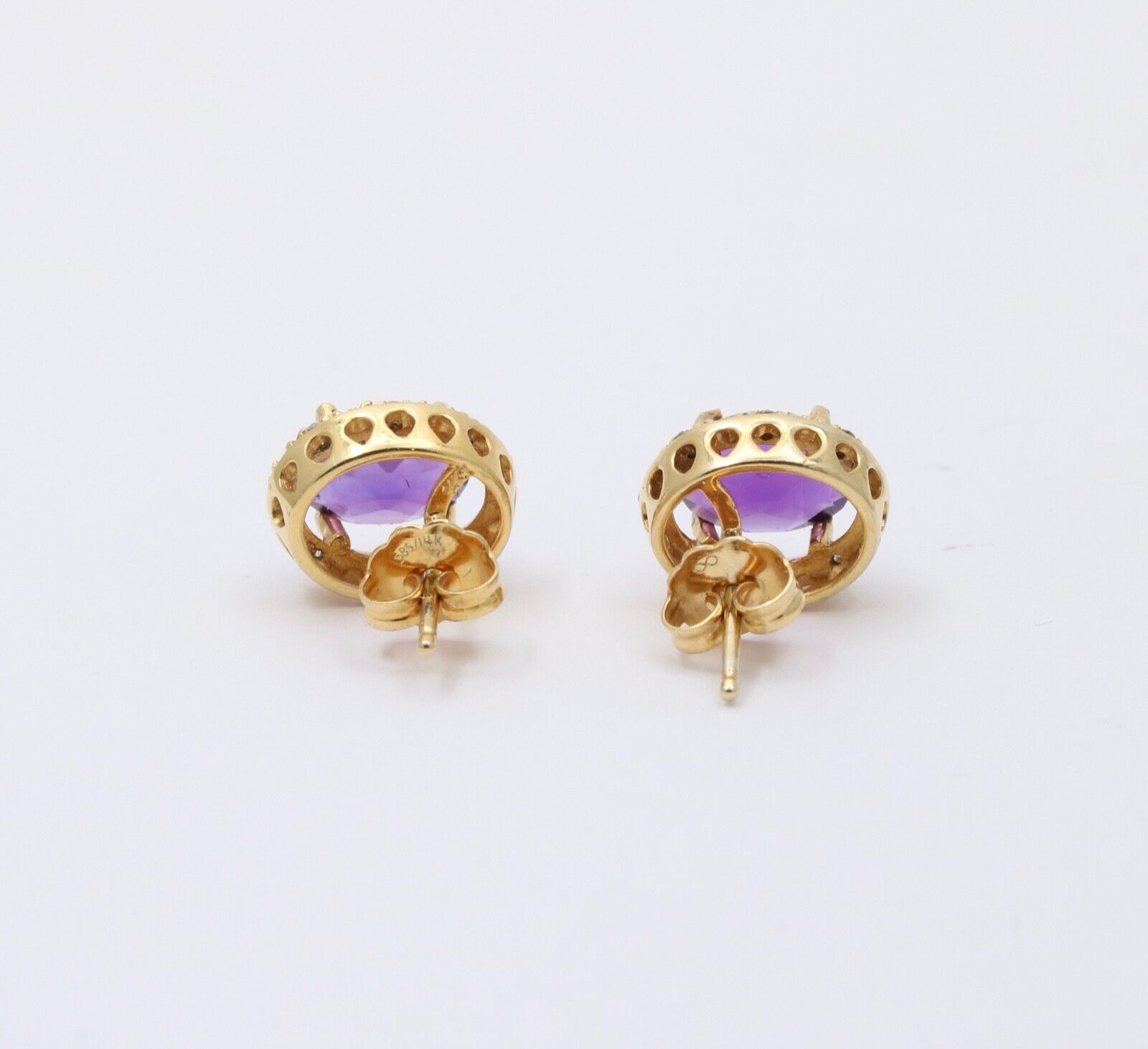 Vintage Amethyst Diamond 14K Yellow Gold Earrings Studs