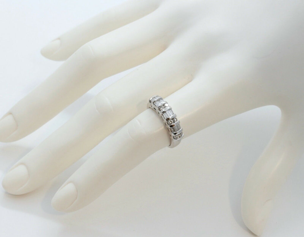 Beautiful Vintage Round Baguette Diamonds 14K White Gold Wedding Band Ring
