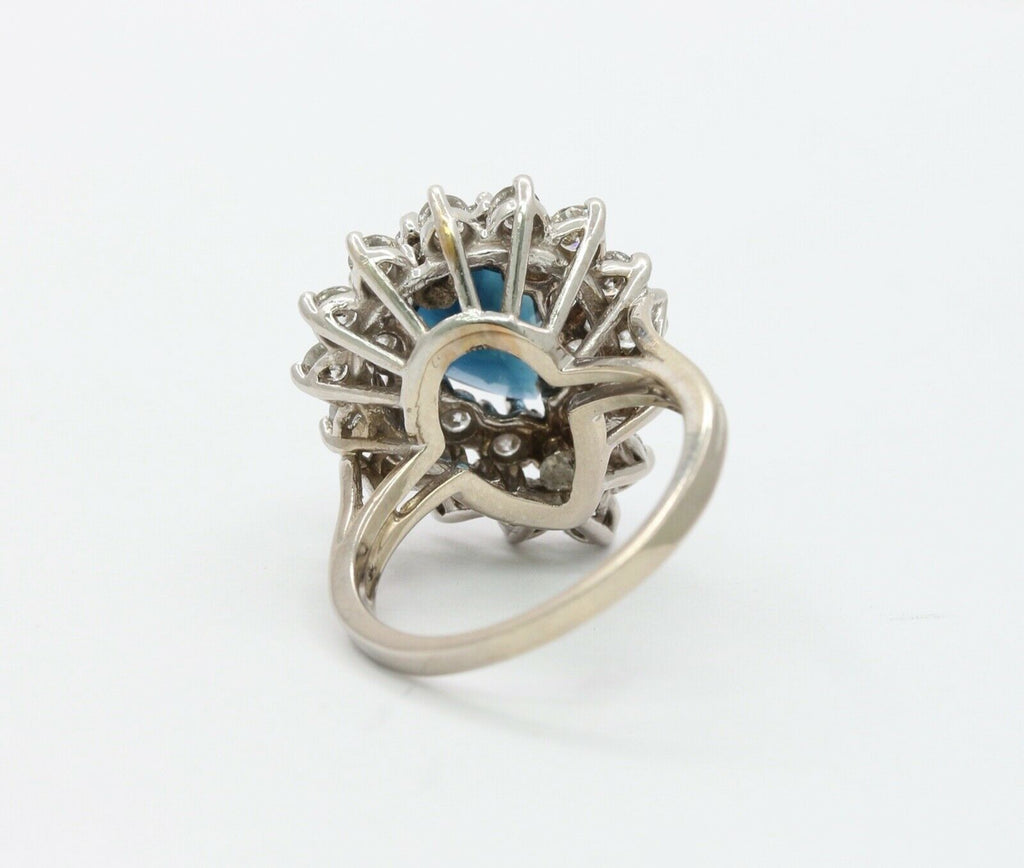 Elegant Blue Sapphire and Diamonds 14K White Gold Ring