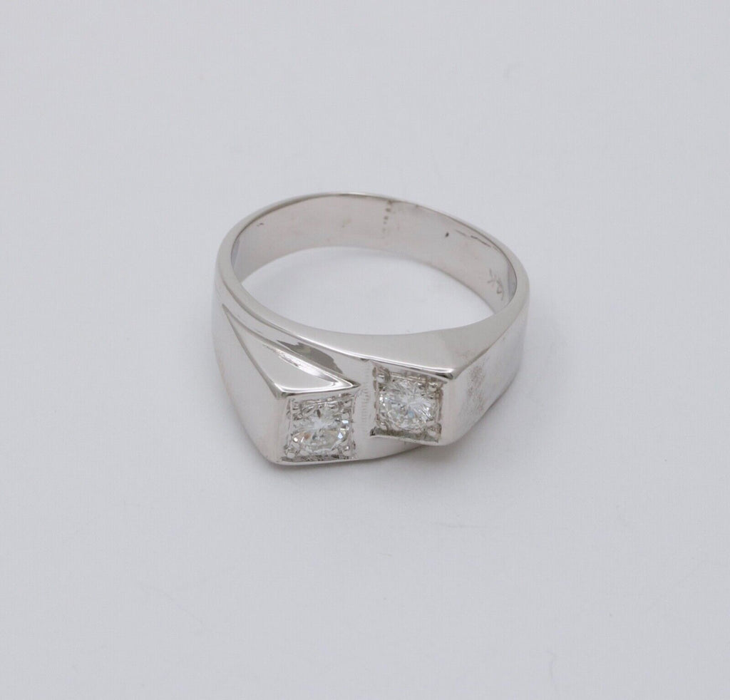 Vintage 14K White Gold Diamond Bypass Ring, Band.