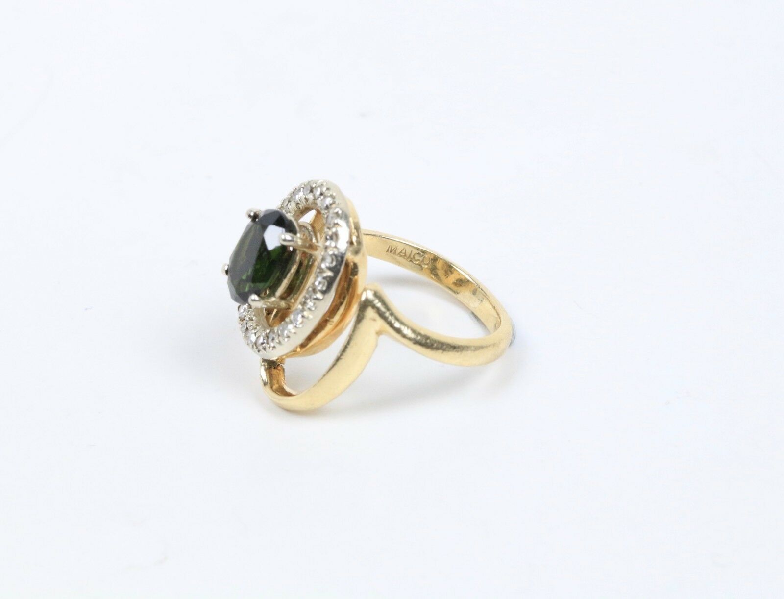 Vintage 14K Yellow Gold Green Tourmaline Diamonds Ring