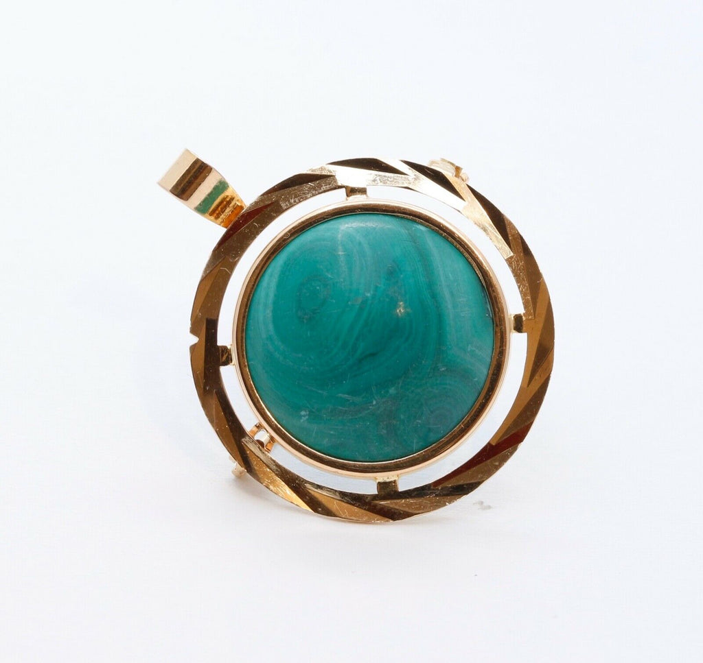 18K Yellow Gold Italian Malachite Pendant Brooch