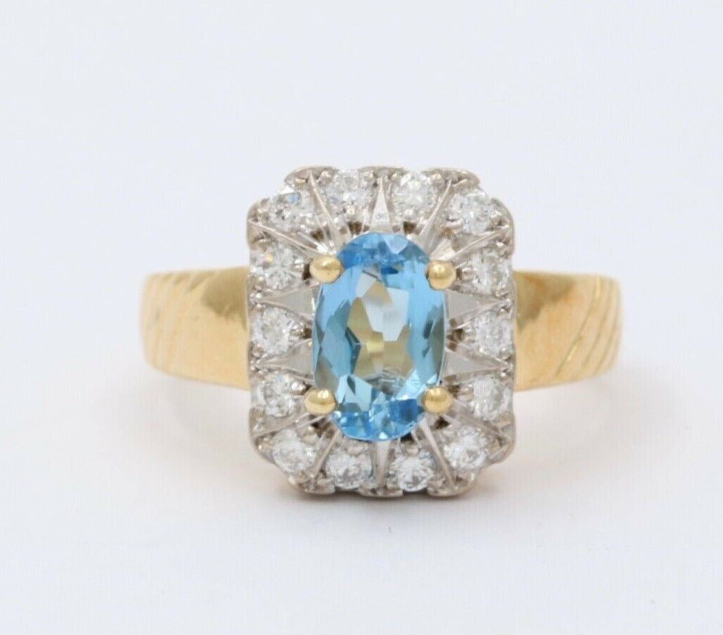 Topaz Diamonds 18K Yellow White Gold Halo Ring