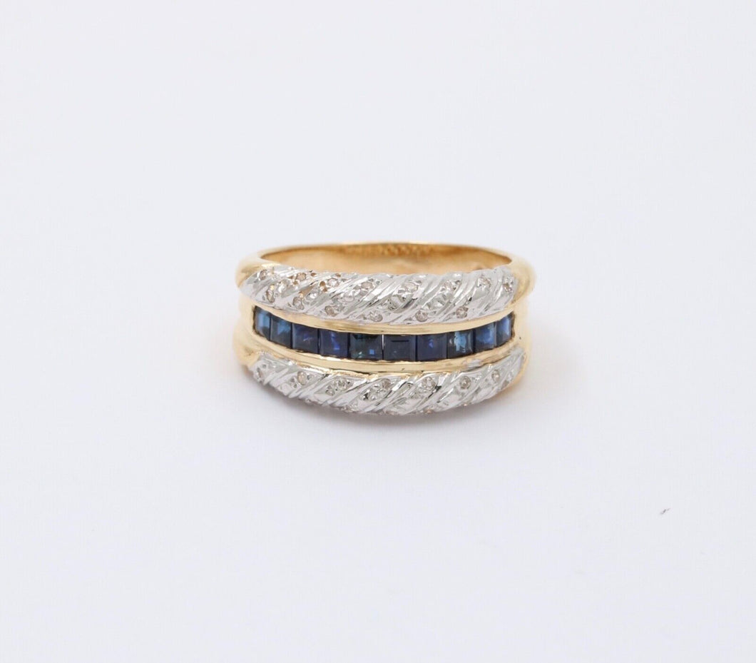 Vintage Diamonds Blue Sapphires Yellow White Gold Ring