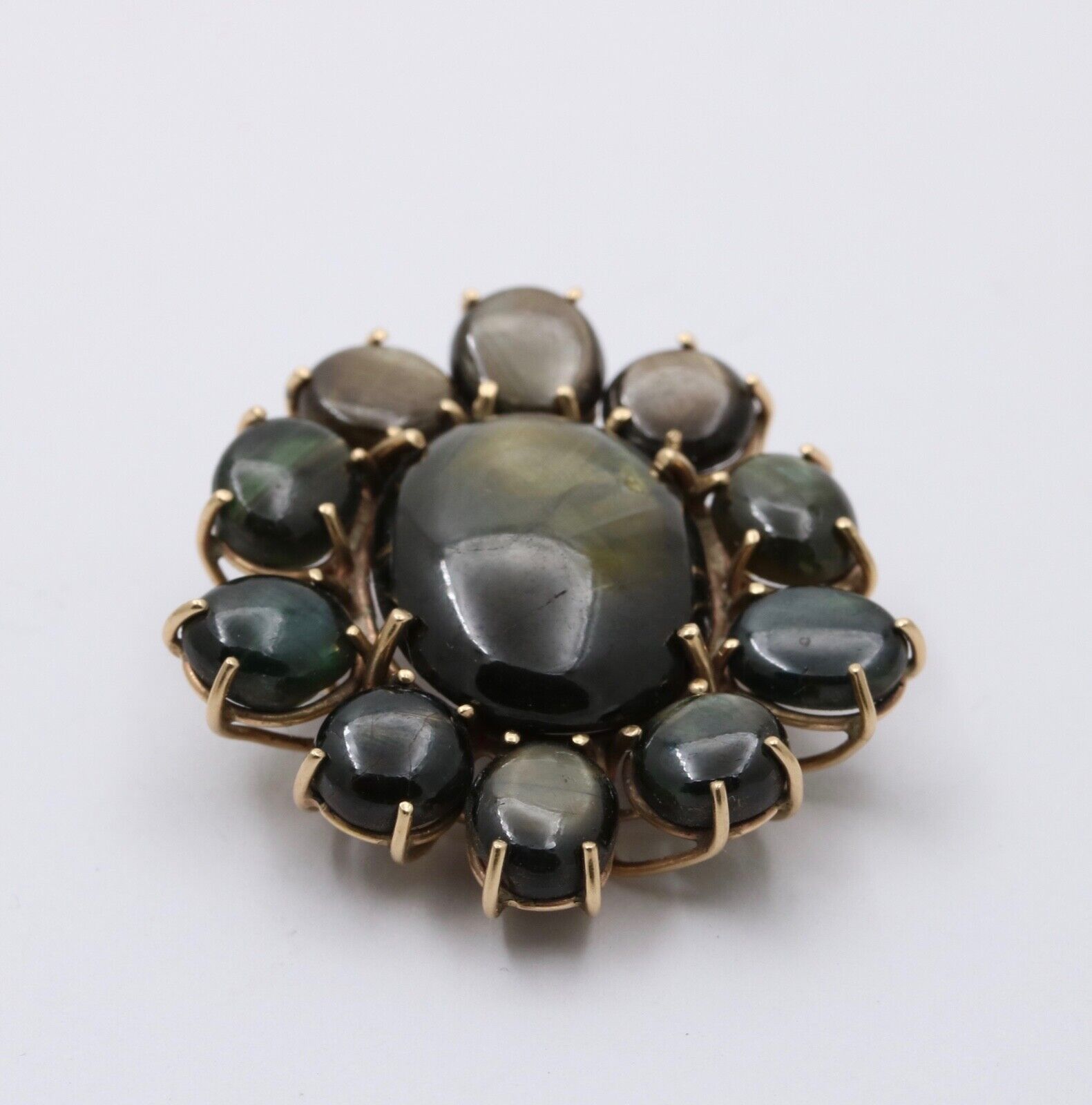 Vintage 14K Gold Black Star Sapphire Flower Pendant , Necklace