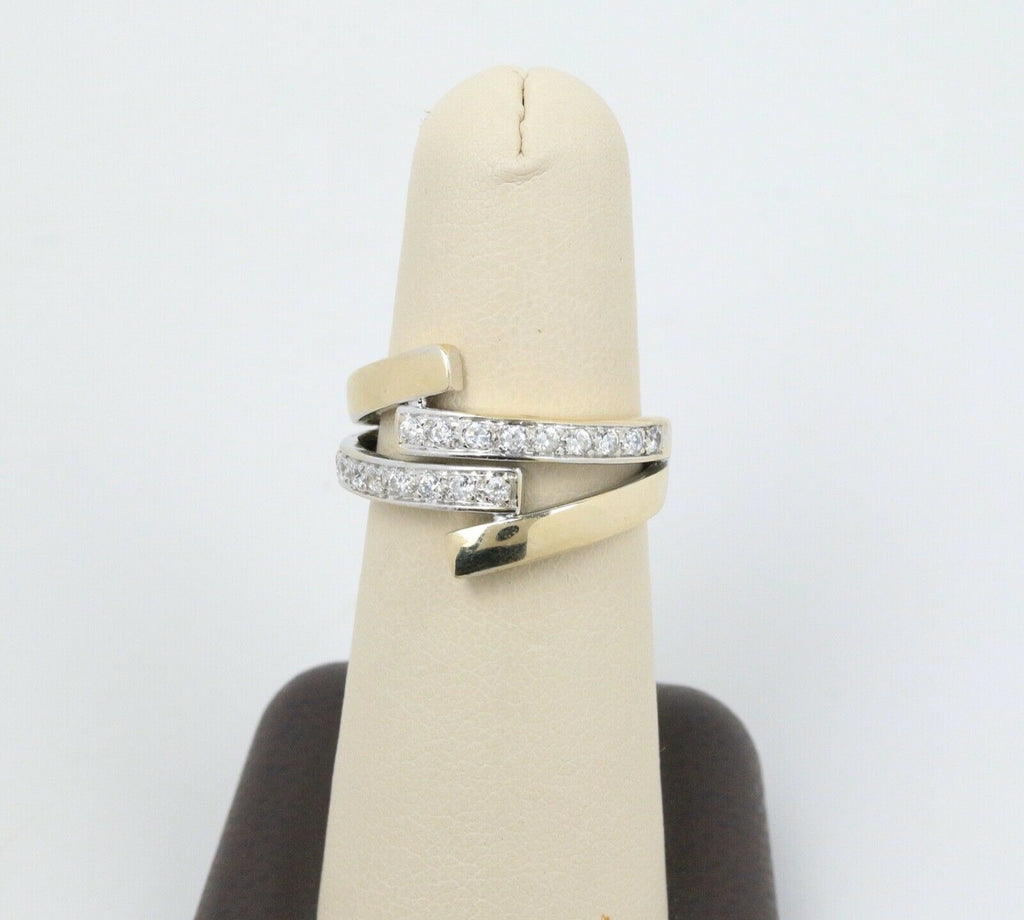 Vintage Ladies Diamonds 14K Yellow Gold Bypass Ring