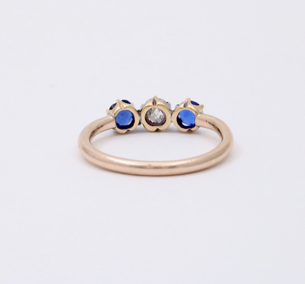 Victorian Old European Diamond Synthetic Sapphires 10K Yellow Gold Ring