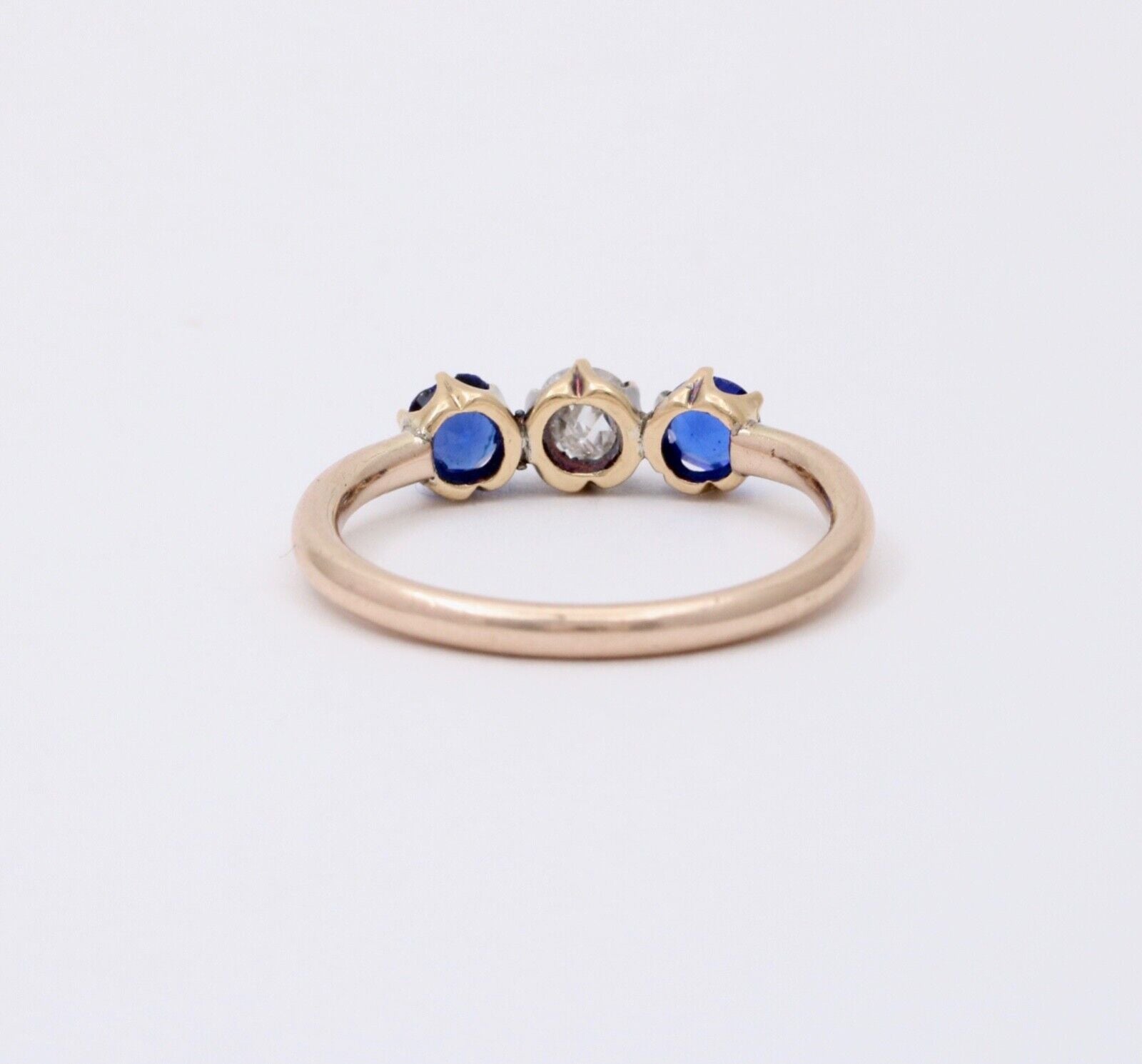 Victorian Old European Diamond Synthetic Sapphires 10K Yellow Gold Ring
