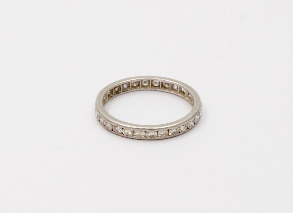 Classic Art Deco 18K White Gold Single Cut Diamonds Eternity Ring, Band , Weddin