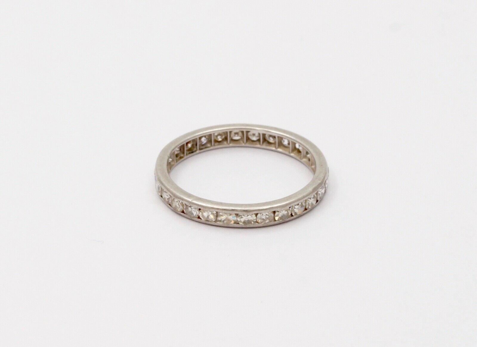 Classic Art Deco 18K White Gold Single Cut Diamonds Eternity Ring, Band , Weddin