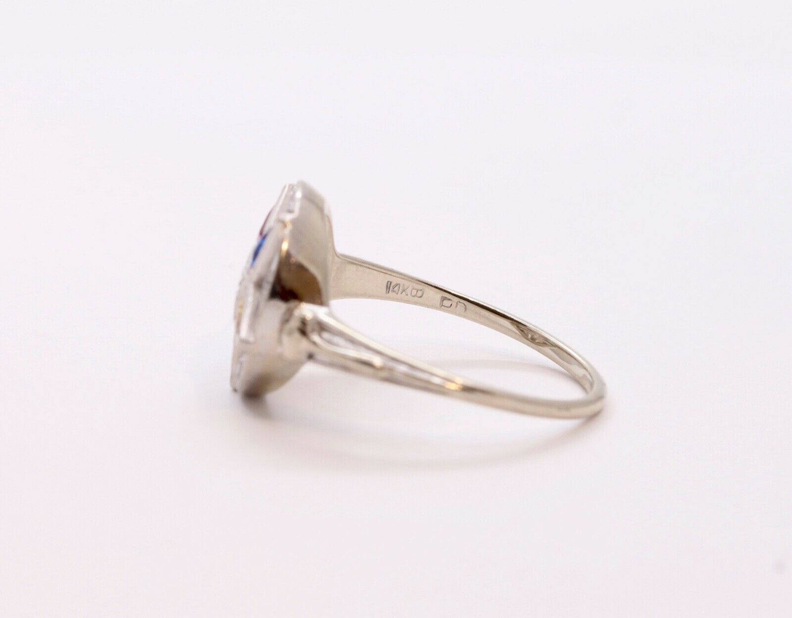 Vintage 14K White Gold Order of The Eastern Star Diamonds Gemstones Ring