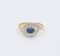 Vintage Sapphire Diamonds 14K White Yellow Gold Bypass Ring