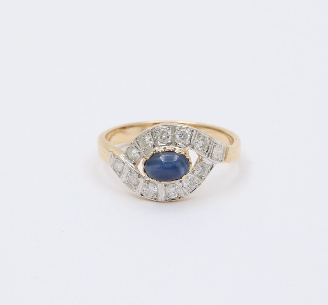 Vintage Sapphire Diamonds 14K White Yellow Gold Bypass Ring