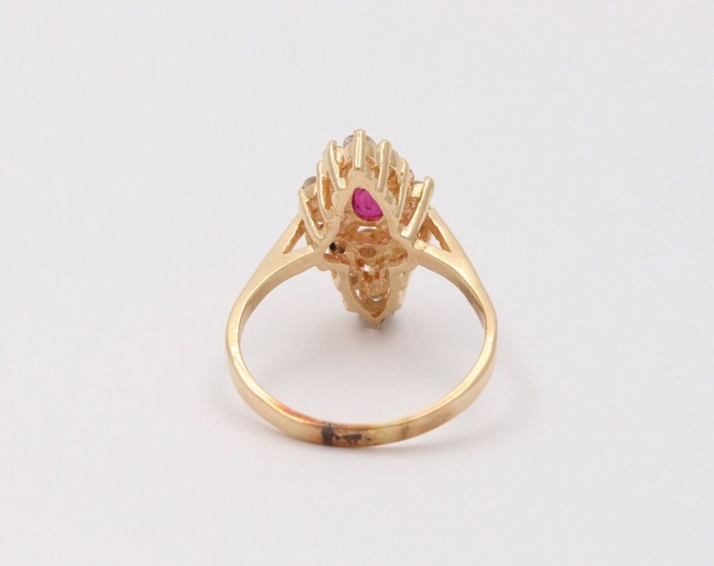 Vintage Diamond and Ruby Navette Ring, Statement Ring